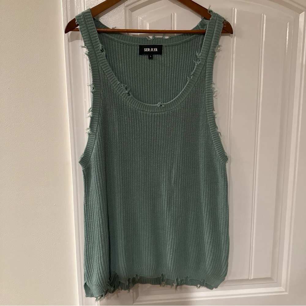 SER.O.YA Frayed Edge Green Tank Top